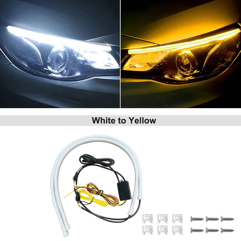2PCS/lot 9-30V 30/45/60cm DRL Flowing Flexible LED Tube Strip Daytime Running Lights Turn Signal DRL Silica gel LED Lamp
