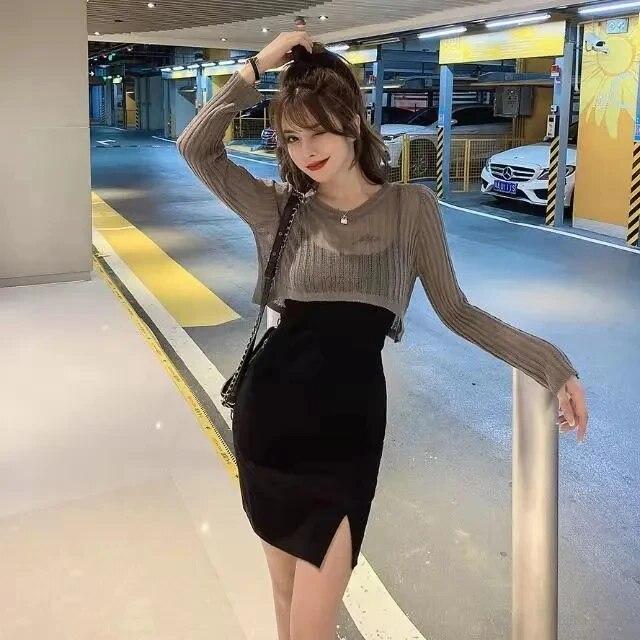 Long Sleeved Hollow Knit Sunscreen Blouse Slim Thin Pullover Women's Crop Top Simple Casual Commuting Spring Summer
