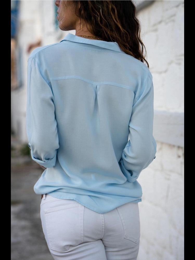 Autumn Winter Fashion Womens Chiffon Shirt Long Sleeves Deep V Neck