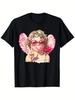 Angel Little Girl, Patterned Printed T-shirt, Short Sleeved V-neck Casual Top, Summer Women's Clothing  T Shirt Women Vintage