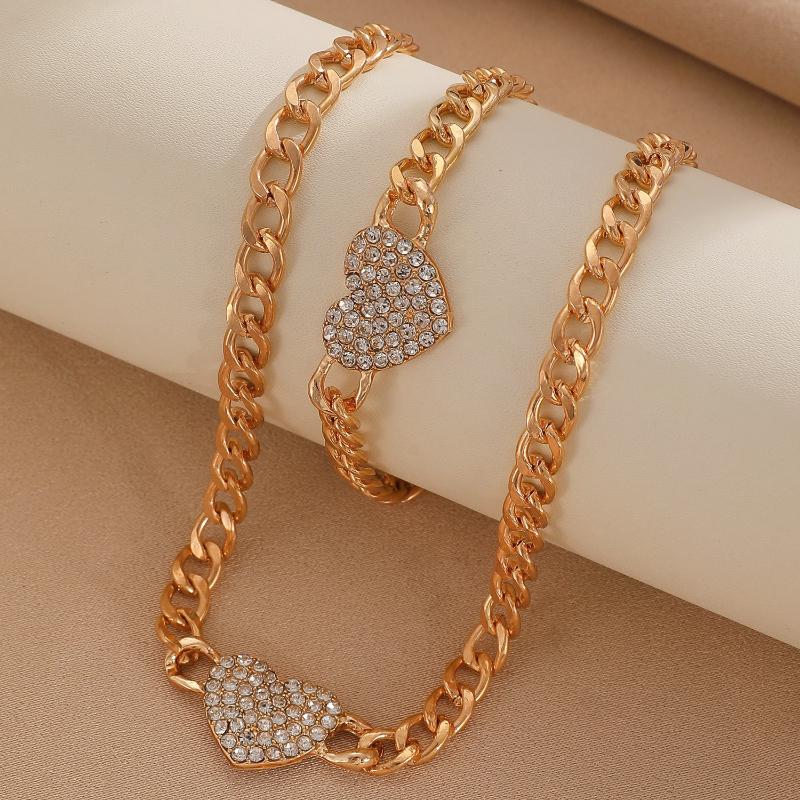 2-piece/set Sparkling Inlaid Zircon Love Necklace, Bracelet, Women's Luxury Wedding Banquet Jewelry Set Gift