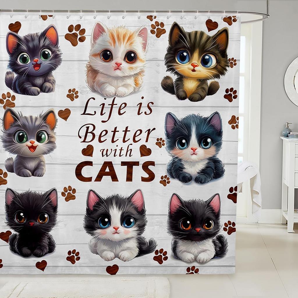 Cartoon Corgi Bathroom Curtain,Blossom Flower Green Leaves Shower Curtain Kids Girls Bathroom Decor,Cute Dog Nature Botanical