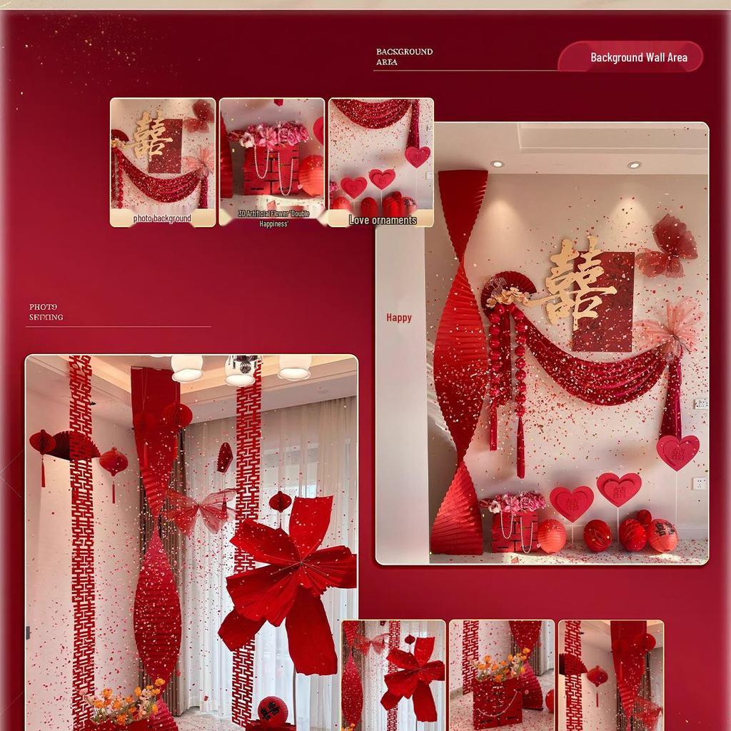 Complete Wedding Room Decoration Set: Curtains & Tassels for Bride's and Groom's Sides