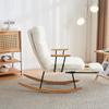 Schaukelstuhl Fußstütze Armlehnen, Relaxsessel 5-Fach Rückenlehne, Rocking Chair Holzsockel Teddyplüsch Schlafzimmer Wohnzimmer Weiß