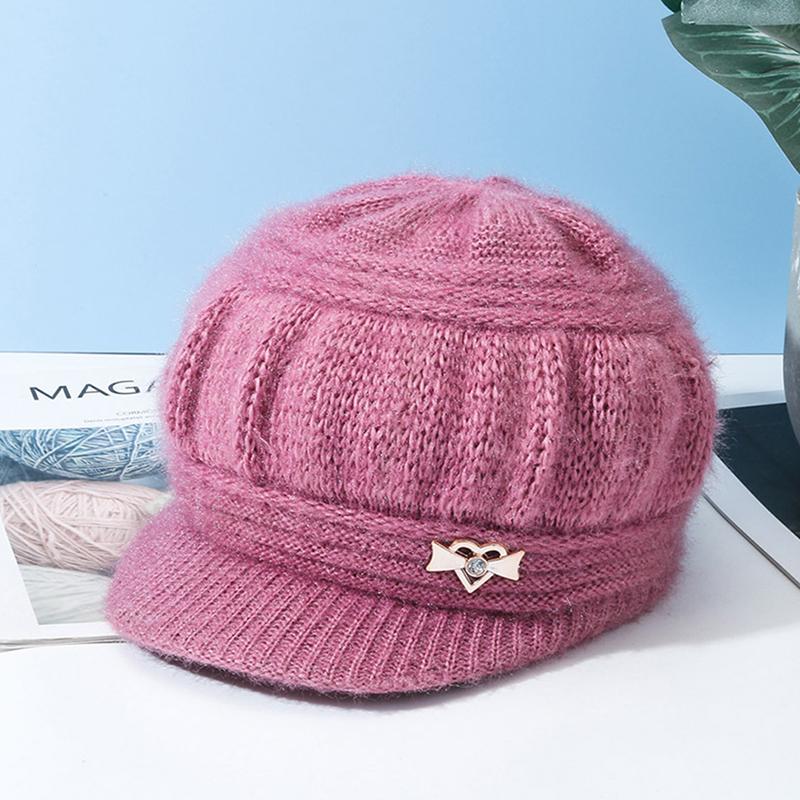 Fleece Lined Knitted Cap for Senior Women Warm Winter Hat for Elderly Cold Weather Beanie with Thermal Lining