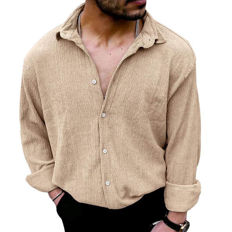 Spring and Autumn New Men's Long-sleeved Shirt Solid Color Casual Lapel Shirt Men