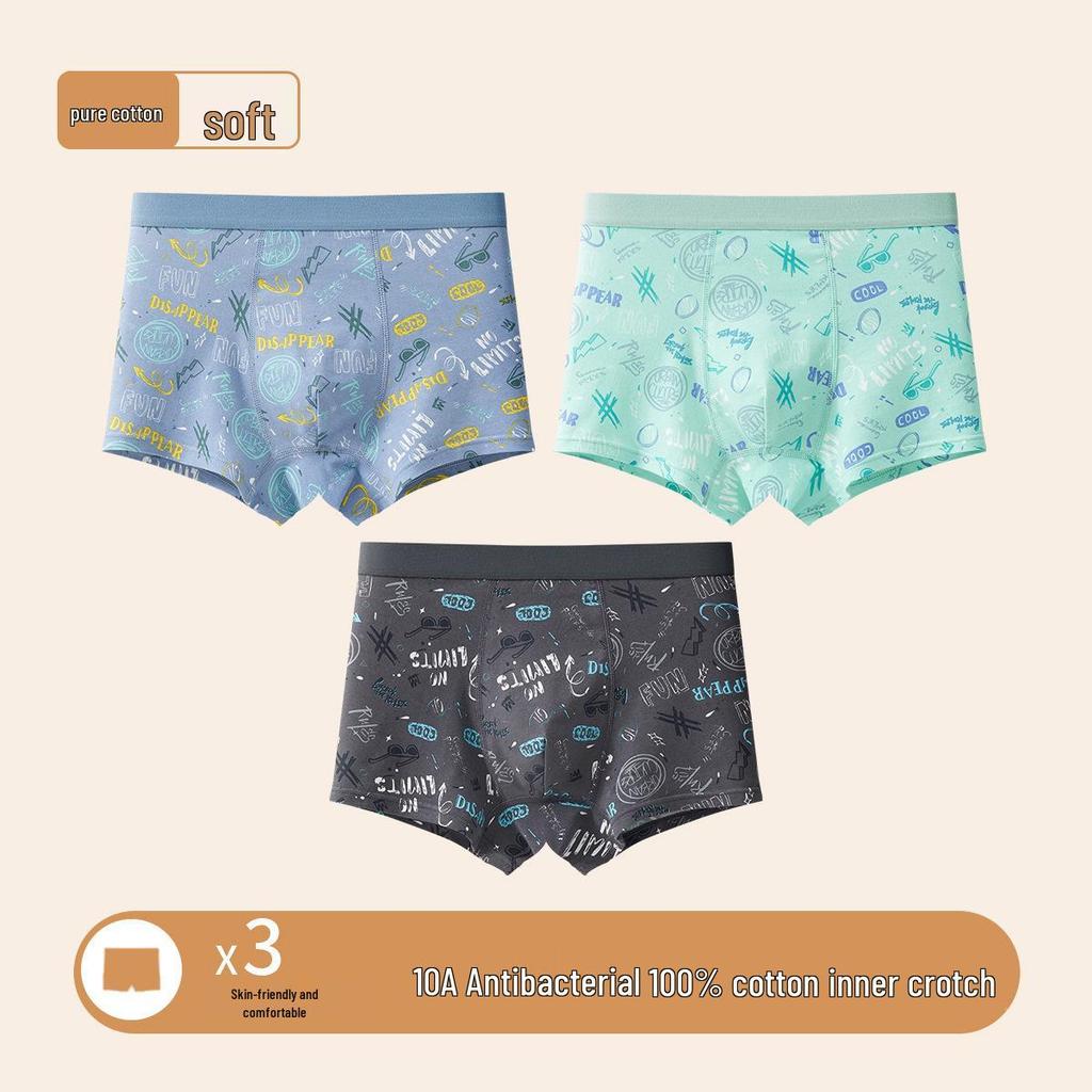 A-Class Pure Cotton Boys' Boxer Briefs - Antibacterial, Breathable Underwear for Teens and Students