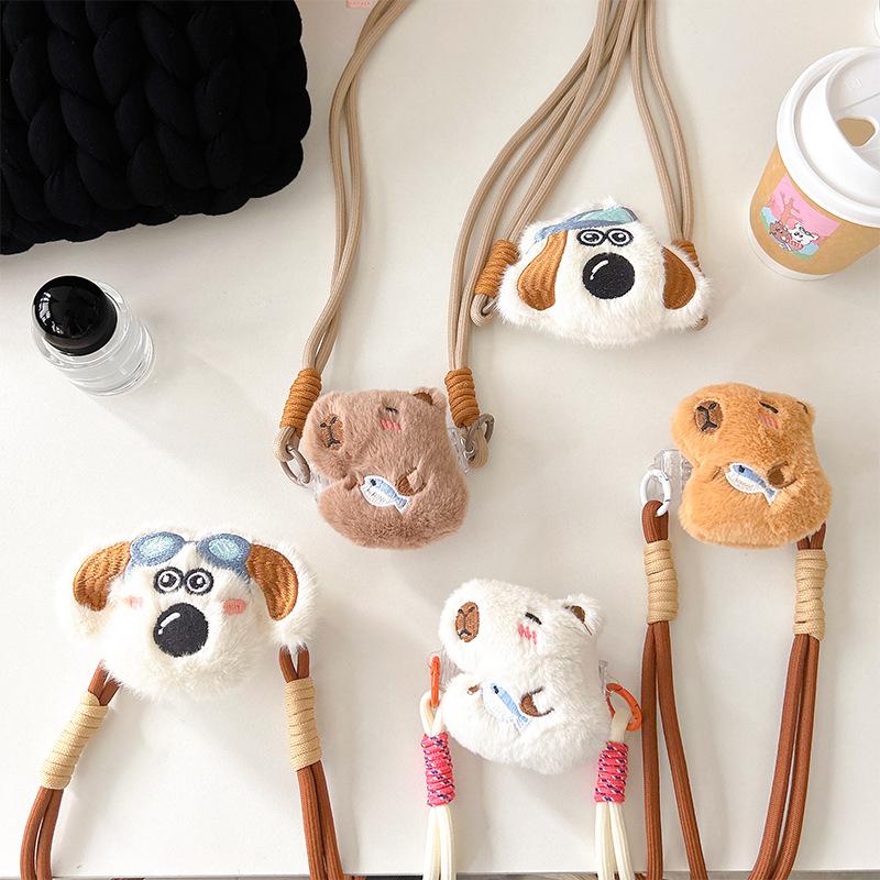 Plush Cartoon Puppy Capybara Mobile Phone Back Clip Women'S Cute Adjustable Retractable Messenger Rope Strap