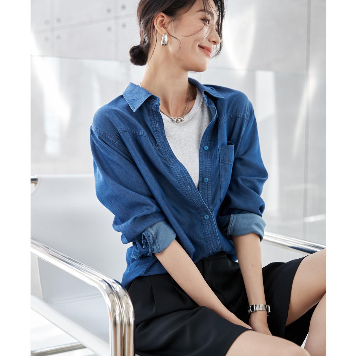 

Рубашка из шелкового денима на каждый день для женщин с микросилуэтом Рубашка для женщин с драпированным верхом, свободная и тонкая 2XL