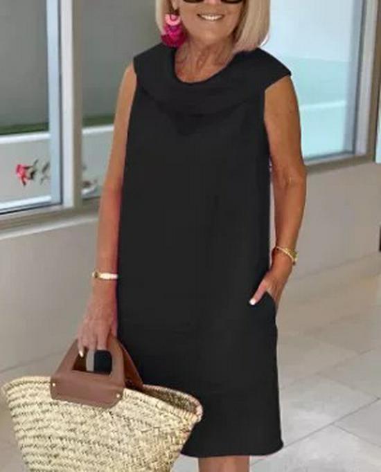

European & American Summer 2026 Sleeveless Cotton-Linen Casual Loosely Tailored Dress Double Extra Large чёрный