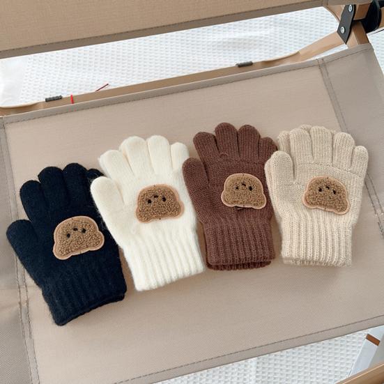 Guantes de Punto para Niños Guantes Elásticos de Dedos Completos Bordado Oso Guantes Cálidos de Invierno para Niños Niñas de 3 a 7 Años Ciclismo Deportes