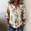 Women V Neck Floral Print Button Loose Fit Ruffle Sleeve Blouse Casual Comfortable Top for Daily Wear Office Travel