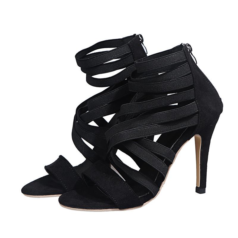 

Foreign Trade Style Elastic Band Roman Sexy Versatile High Heel Fluorescent Color Sexy Sandals Women 35 чёрный