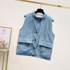 Vest for Women Cotton Winter Sleeveless Tops Vest Vintage Solid-Color Button Thickened Casual V-neck Vest