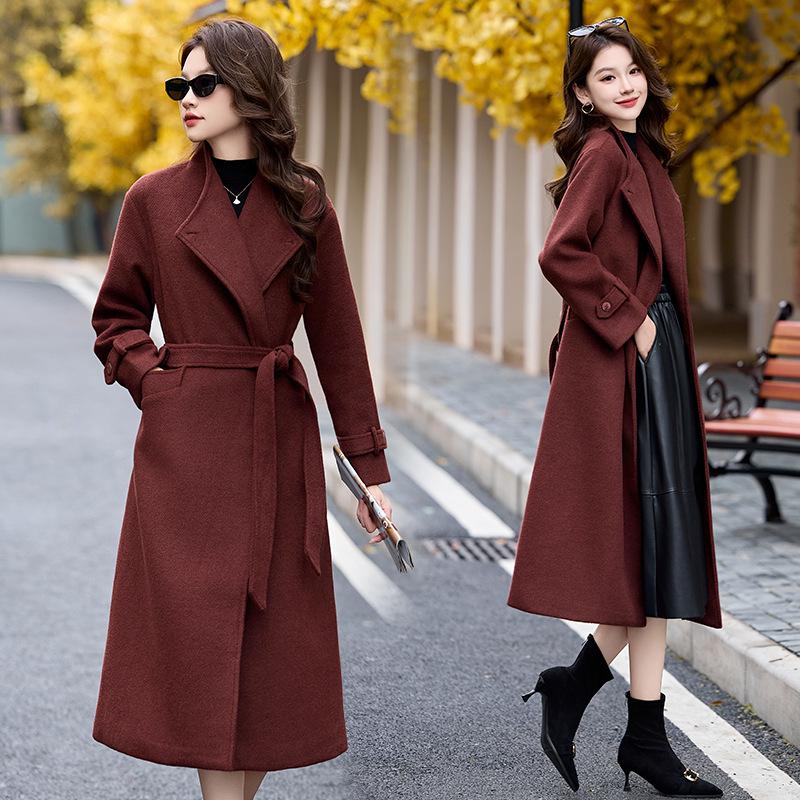 Women's Woolen Lapel Coat - Extra Long, Cotton-Padded Warmth for Autumn & Winter (HR1020)