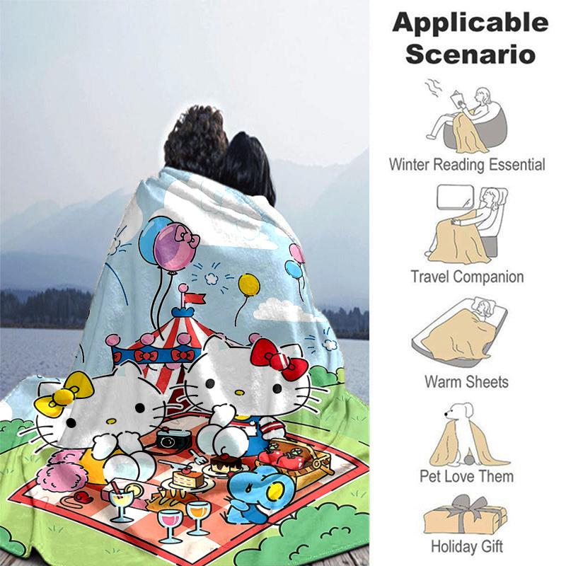 1pc Picnic Hello Kitty's Adventure Blanket, Cartoon Home Decor Gift, Living Room, Travel, Camping, Car Blankets, Beach, Office Naps, Soft Warm Throw B