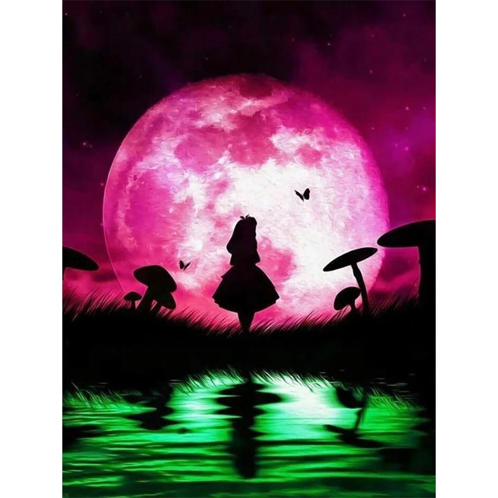 Disney Diamond Painting Alice in Wonderland Silhouette Art Illustration 5D DIY Diamond Painting Embroidery Set Round/Square Diamond ArtMosaicHomeDecor Round 20x30cm