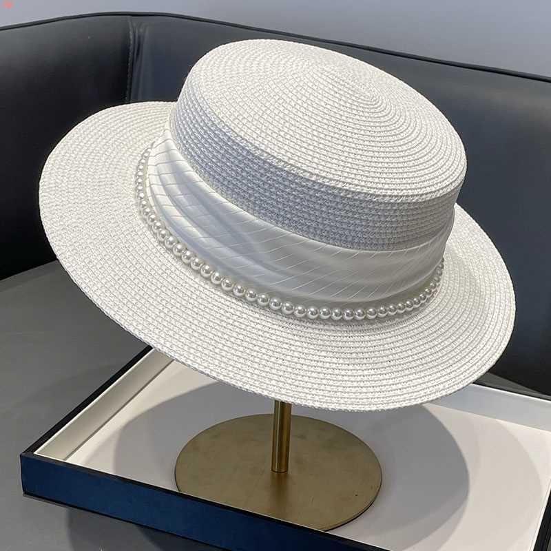 Sommerstrohhüte für Männer Frauen Banddekoration Elegantes Damen-Partykleid Flache Kappe Reise Strand Sonnenhut Chapeau Femme