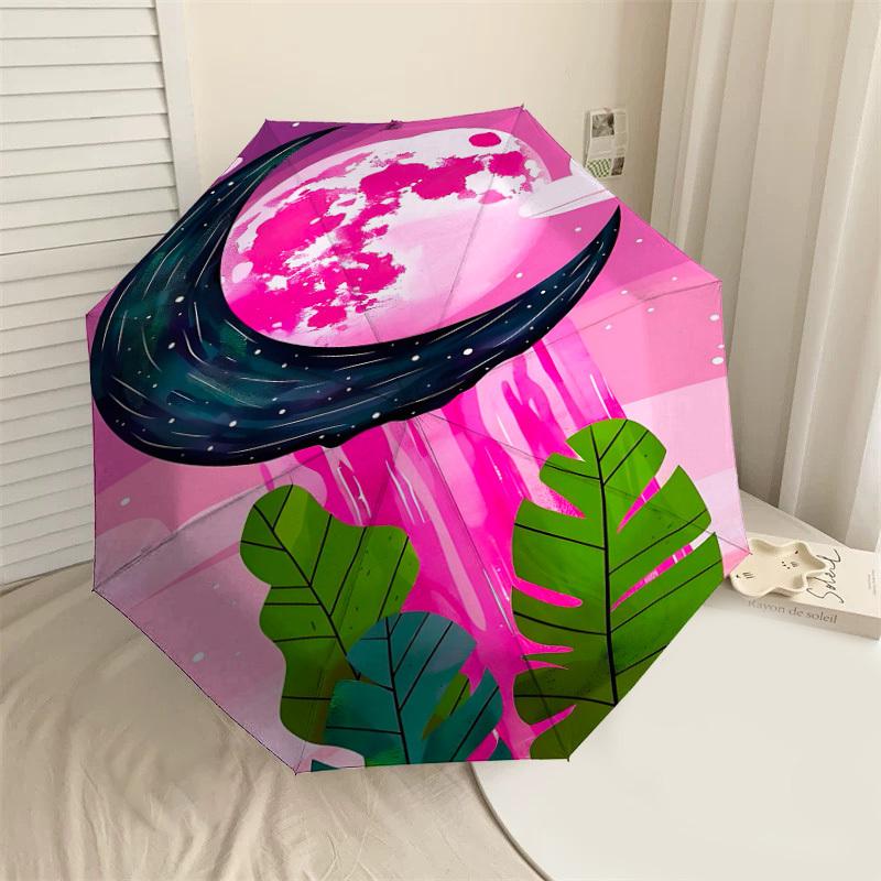 

1pc moon pink Automatic Open/Close Umbrella Compact Folding Umbrella with 8-Rib Shaft for Women/Men, Elegant Birthday1184S