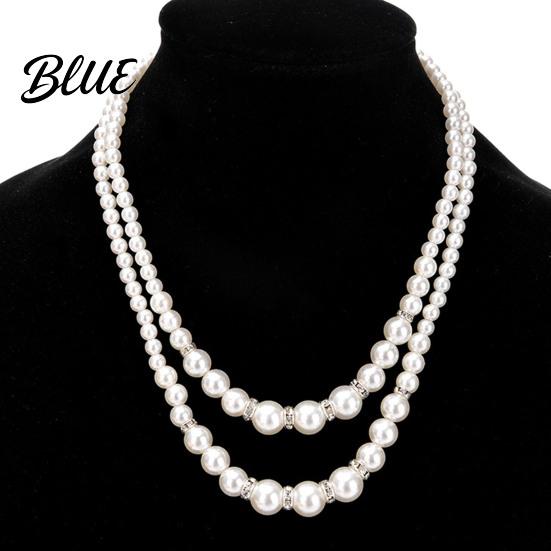 White Pearl Faux Dressy Necklace Ladies 2 Strands Beads Choker