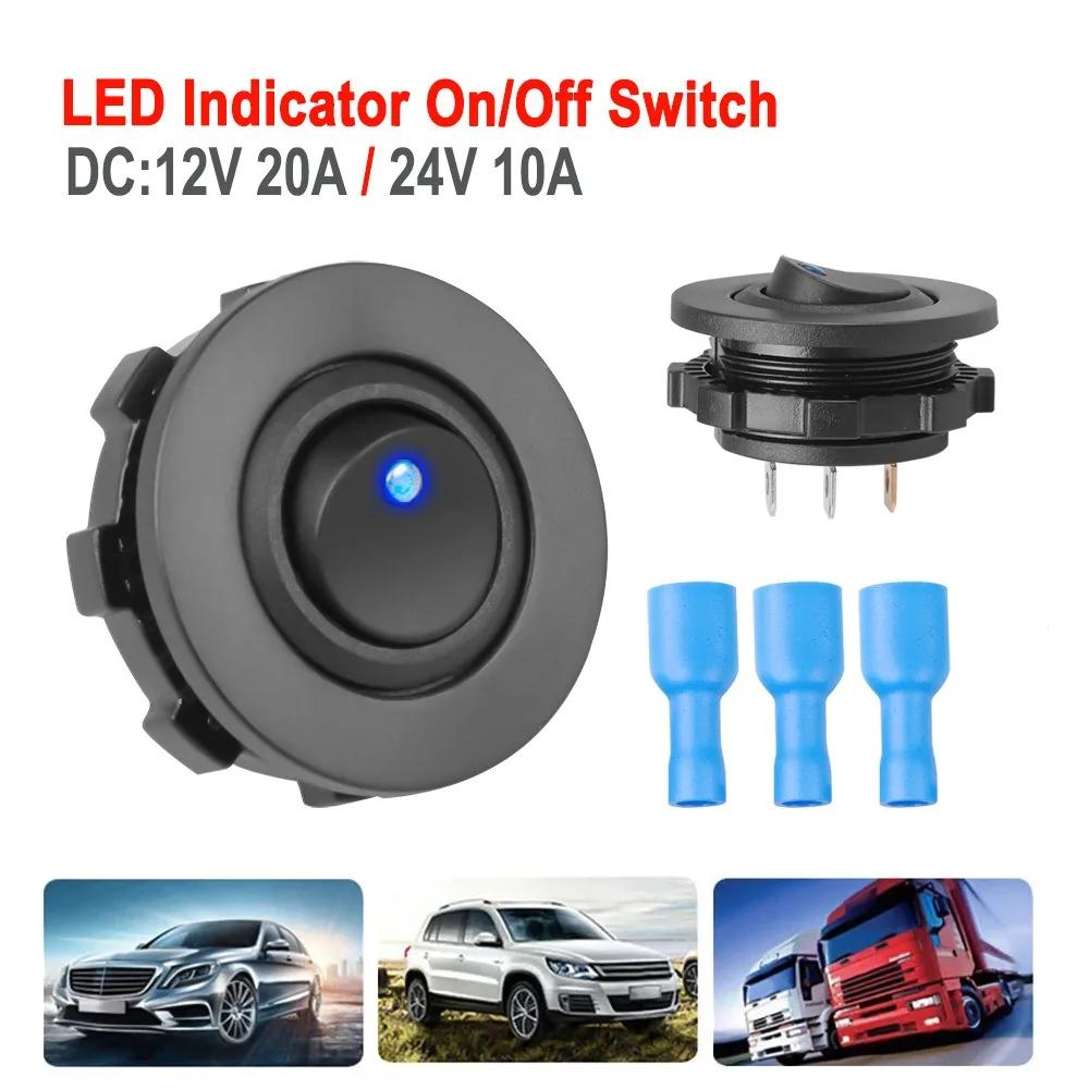 Replacement Parts 12V 20A/24V 10A Round Rocker Toggle 3 Pin SPST LED Indicator Switch ON/OFF Switch for Car Boat Truck
