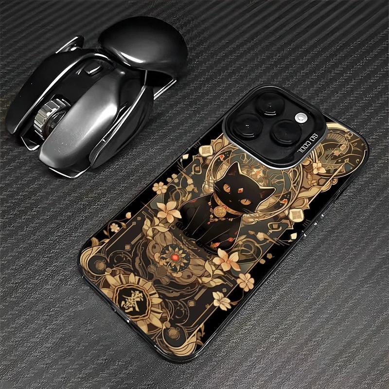 Lucky Cat Mobile Phone Case Is Suitable for Apple 16 Guochao Iphone16promax Gilt 16 Rich 15 Niche Cats