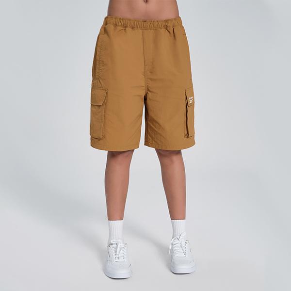 Reebok Solid Color Multi-Pocket Loose Fit Cargo Shorts Unisex Shorts Moss-Yellow 24SRM603UGY3
