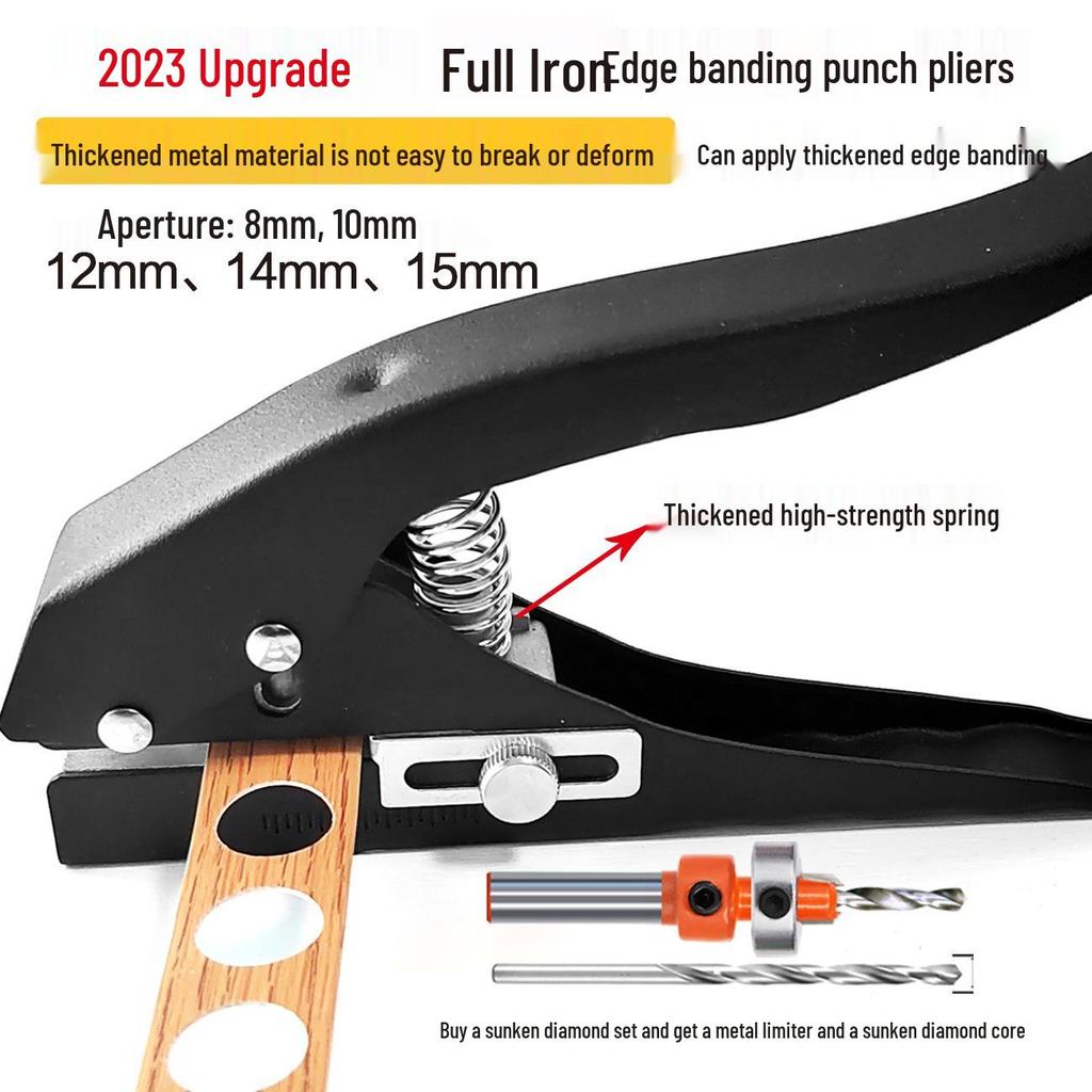 Enhanced Flat & Angled Edge Banding Hole Punch Pliers - Metal Handle, Smooth Operation