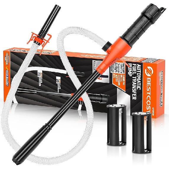 Portable Transfer Pump Battery Operated Electric Siphon Pump For Gas, Fuel, Diesel, Water Transfer 2.4 GPM Flow Oil Extractor, 47 Inches Hose-Easy To