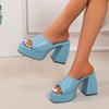 Módní dámské boty Křížové otevřené špičky Dámské pantofle na silné podrážce Nazouvací Čtvercový podpatek Sandály na vysokém podpatku