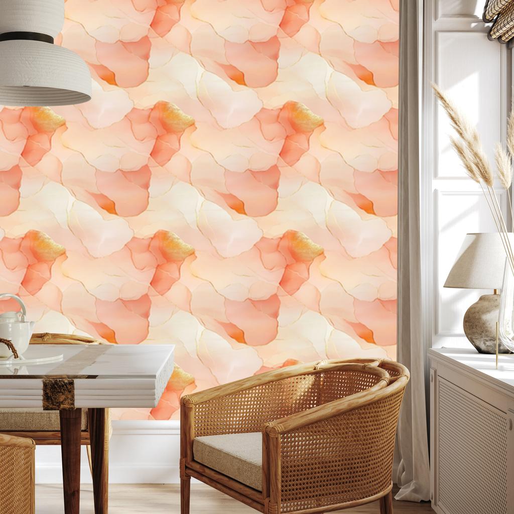 Ink wallpaper cream, peach, white and gold 50x1000