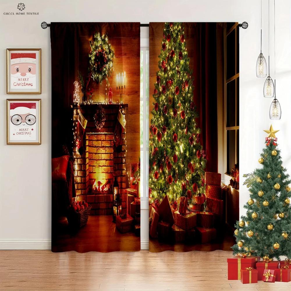 Zasłony okienne na Boże Narodzenie, prezenty noworoczne, dekoracja pokoju, odpowiednie do kuchni, sypialni, salonu, 2 szt.
