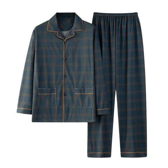 2 pezzi/set pigiama da uomo set stampa a quadri bavero manica lunga camicia monopetto elastico in vita pantaloni lunghi set vestibilità ampia tuta da casa