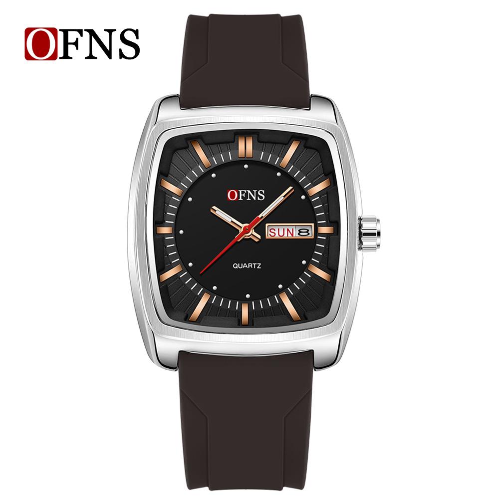 OFNS Men's Trendy Quartz Wristwatch: Steel Band, 3D Scale, Business Casual, Waterproof, Luminous.