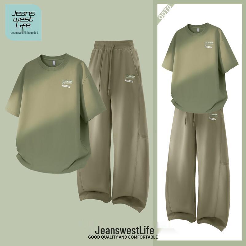 JEANSWEST LIFE Men s Geometric Print Cotton T-Shirt & Curved Pants Set 2XL