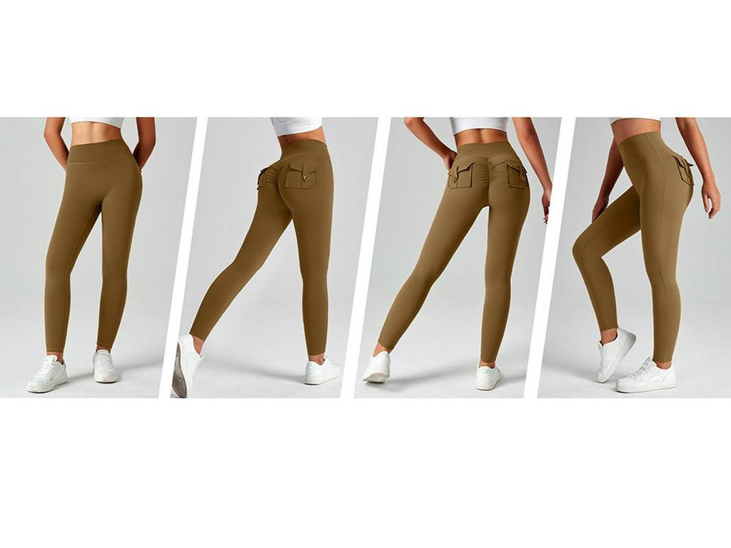 Women's Multi-Pocket Motorcycle Style Yoga Pants - Sportswear Elastic Tights for Running & Training