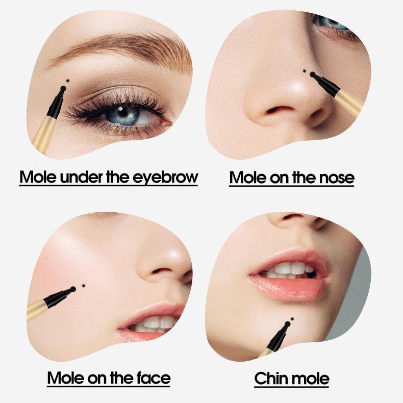 QXQY Double-Head Freckle & Beauty-Spot Pen 24h Skin-Tint Waterproof Natural Cute Sun-Kissed Finish