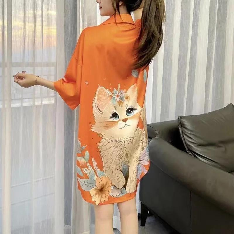Women's Short Sleeve Ice Silk Sleep Dress Nightgown Plus Size 4XL Pajamas Shirt Sundress Loose Home Clothes