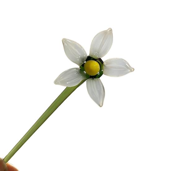 Yousheng Mini Glass Flower Figurine Handmade Faux Crystal Transparent Flower Bouquet Collectible Hand Blown Table Ornament for Mother's Day Birthday