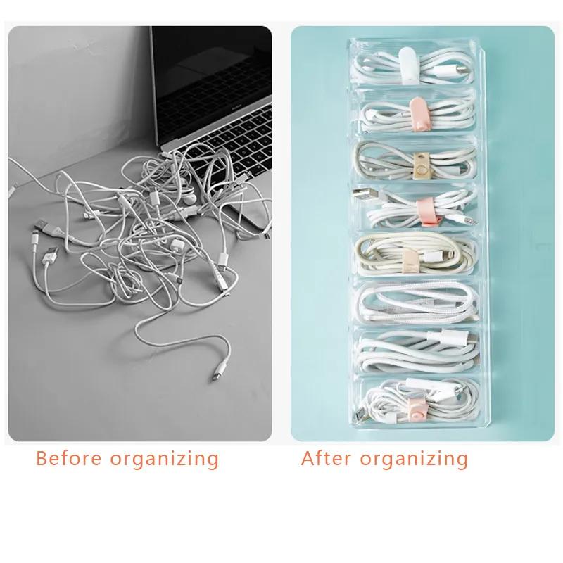Przegródka do przechowywania kabli danych na biurko Organizer na kable do ładowania telefonu komórkowego Sortownik Przewijarka Przechowywanie kabli zasilających Pudełko sortujące Wielokrotnego użytku