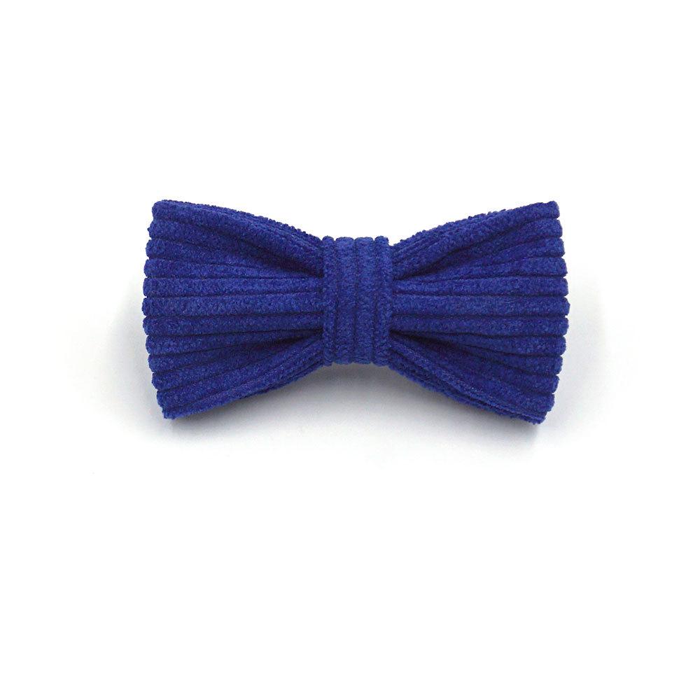 Royal Blue Corduroy Cat Collar with Bow Tie and Bell - Engravable Pet Accessory Small