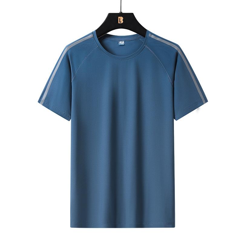 Men's Summer T-Shirt Quick-Drying Casual Sports Short-Sleeve Comfortable Plus Size Breathable Fitness T-Shirt Solid Color Elasticity Round Neck Tee