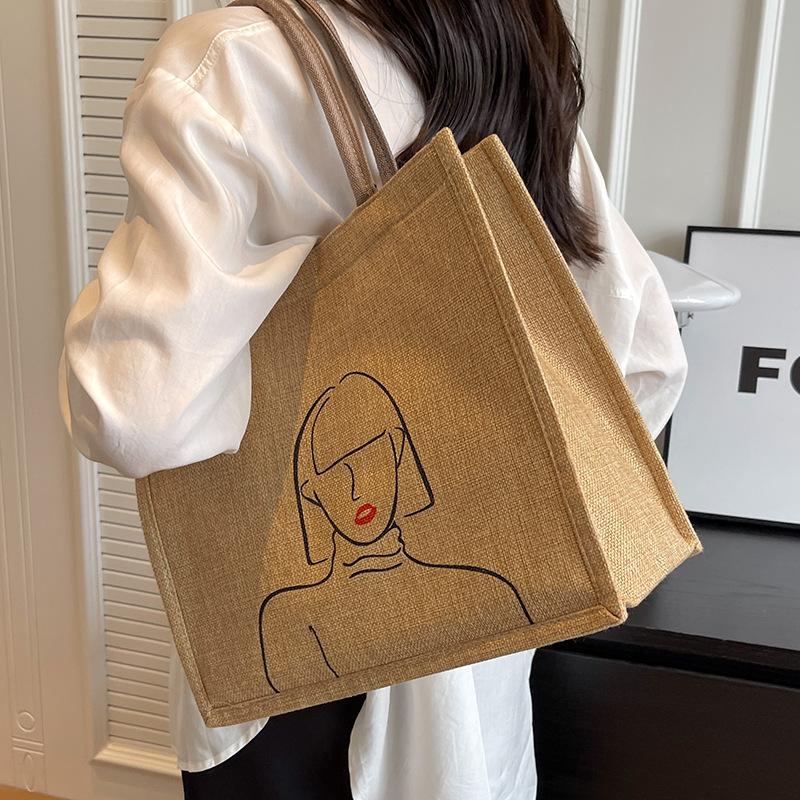 Large Capacity Linen Shoulder Bag for Women's New Ethnic Style Fashion Handbag KTB