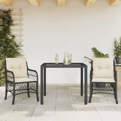 Vidaxl 3-Cz. Bistro Furniture Set with Cushions, Black, Poly Rattan