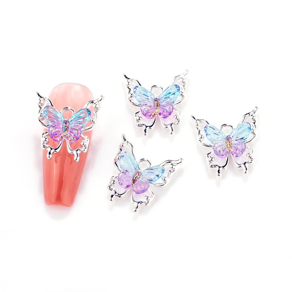 10pcs Butterflies Nail Decoration Shiny Stereoscopic Nail Charm Art 3D Stereoscopic Visual Effect Gradient Iridescent Butterflie