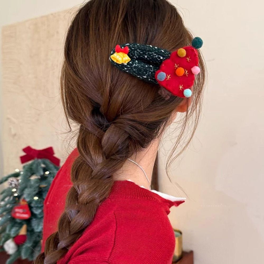 Cartoon Christmas Tree Hair Clip Felt Xmas Wool Barrettes Cute Santa Claus Hairpin  Dress Up