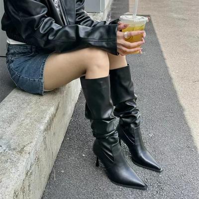 Stivali Alti Invernali Sexy da Donna Moda Punta Appuntita Tacco a Stiletto Stivali Lunghi Eleganti Stivali al Ginocchio Scarpe