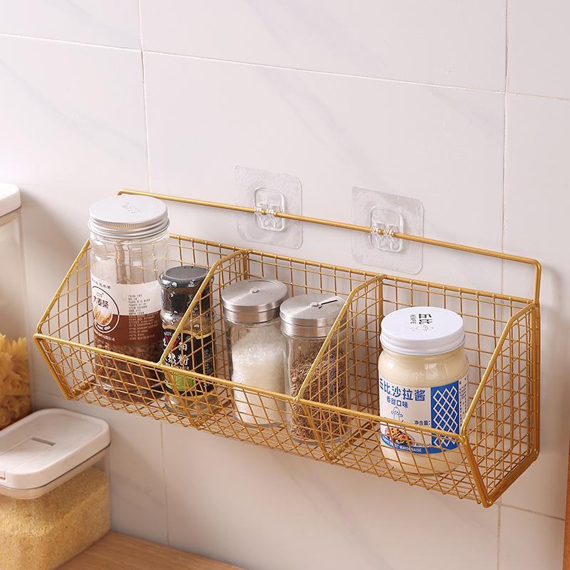 1/2/3 Grid Wall Mounted Kitchen Shelf Organizer Metal Rack Pantry Storage Garlic Ginger Basket Carbon Steel Hanging Wire Basket