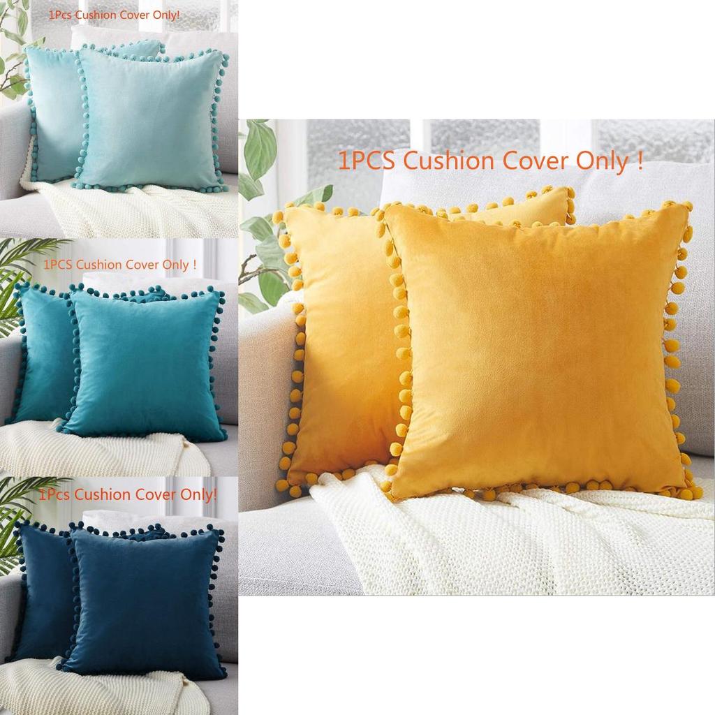 Luxurious 45x45cm Pom-poms Cushion Cover In Soft Velvet For Elegant Home Dcor