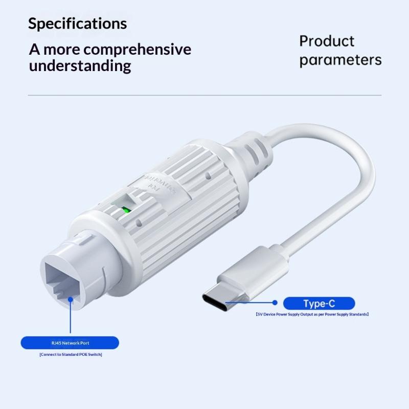 Type C POE Splitter 48V to 5V Power Converter 100Mbps Data for Security Cameras High Efficiency Voltages Conversion